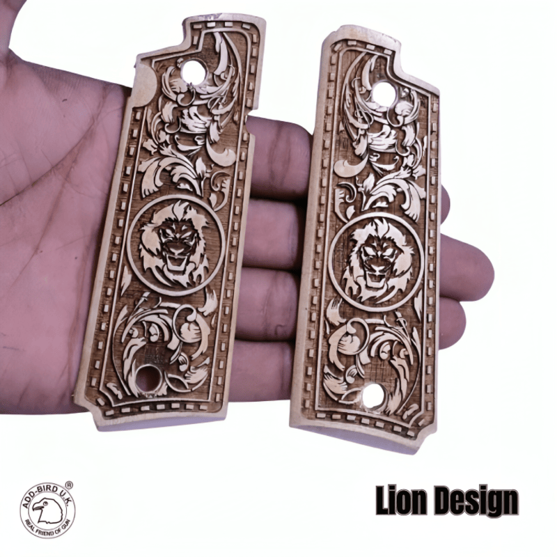 Premium Wooden Pistol Grips for Colt 1911 / GI Model – Lion Carving | GunGuru.in - Image 2