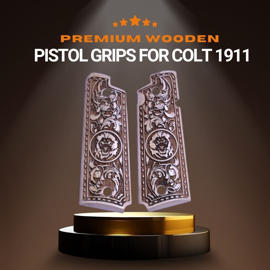 Premium Wooden Pistol Grips for Colt 1911 / GI Model – Lion Carving | GunGuru.in